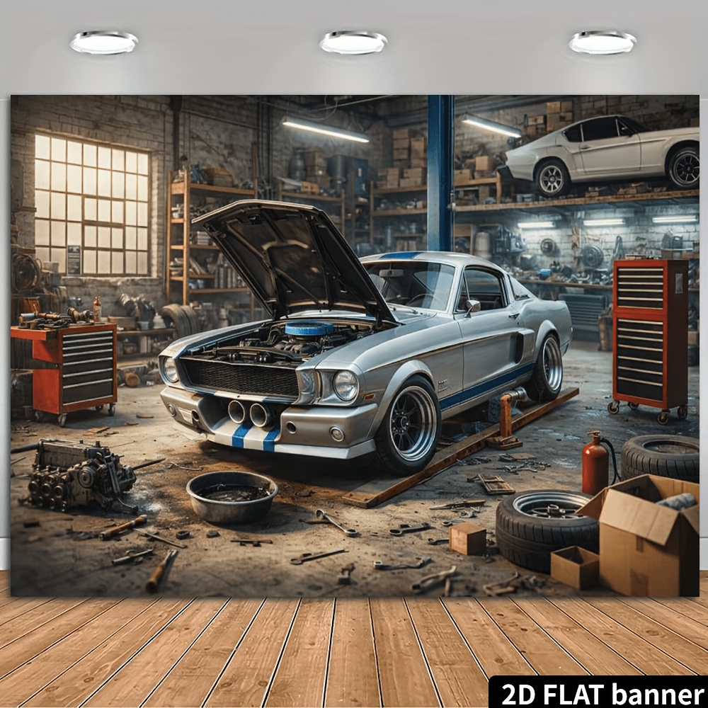 2D plane retro auto repair sho - Auto Repair Shop Background ulasan dan harga