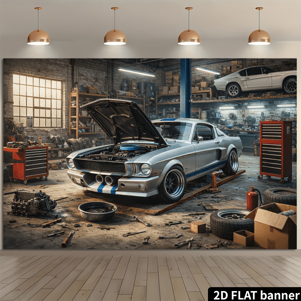2D plane retro auto repair sho - Auto Repair Shop Background ulasan dan harga
